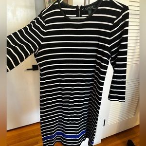 Ralph Lauren dress with faux leather detail black white stripe w/blue stripe
